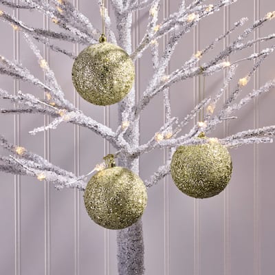 4" Beaded Metallic Ball Ornament Set of 3