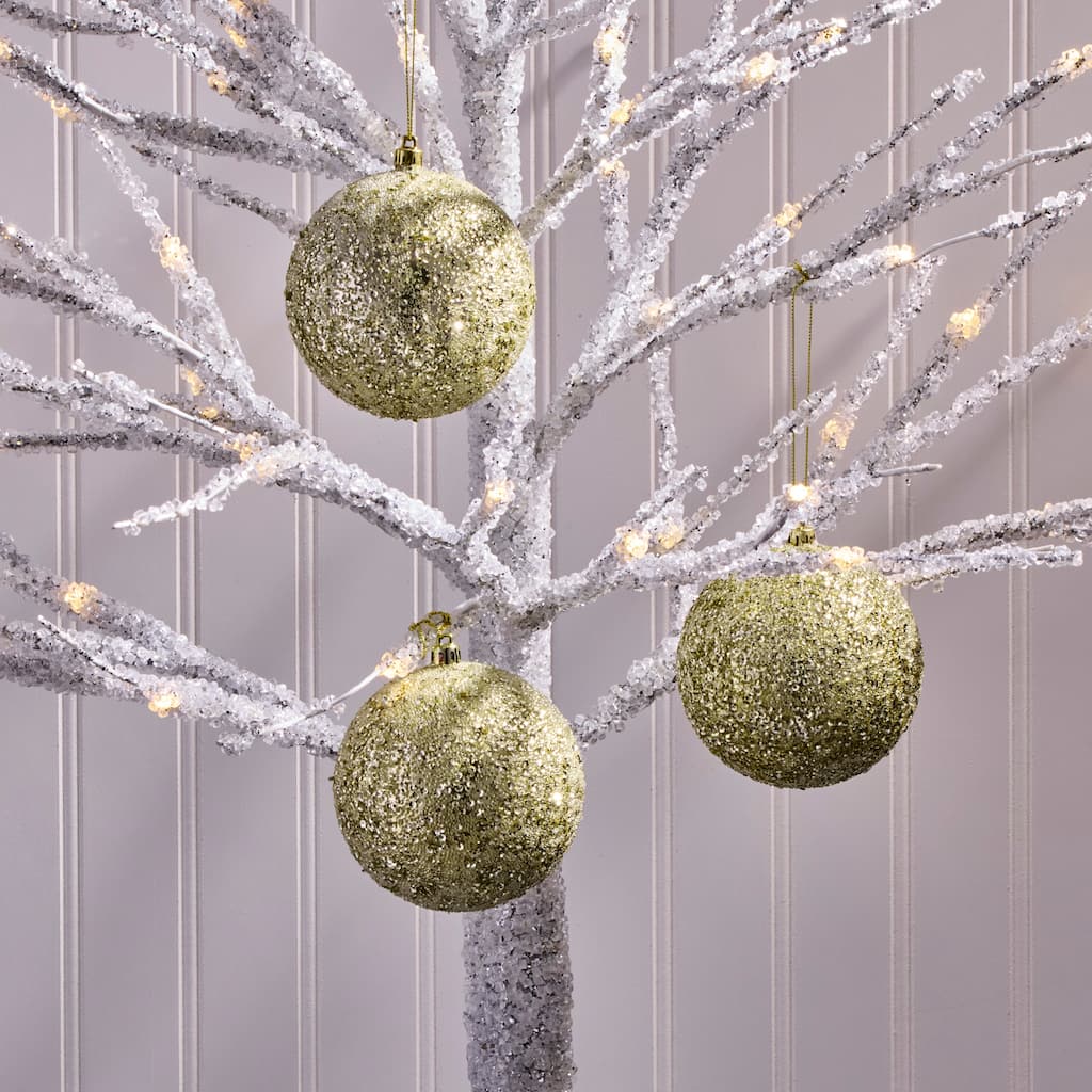 4" Beaded Metallic Ball Ornament Set of 3