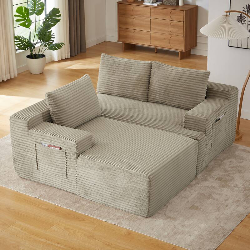 Rossetta L-Shaped Left-Facing Modular Classic Corduroy Fabric Striped Sectional Sofa with Deep Seat