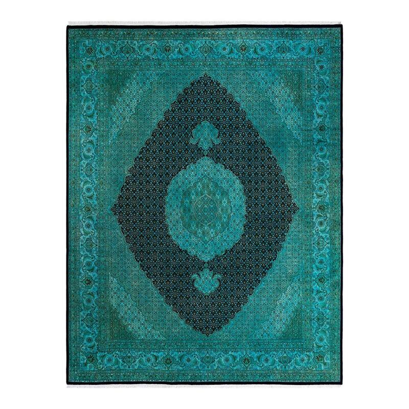 Overton Hand Knotted Wool Vintage Inspired Modern Contemporary Overdyed Blue Area Rug - 8' 1" x 10' 5"
