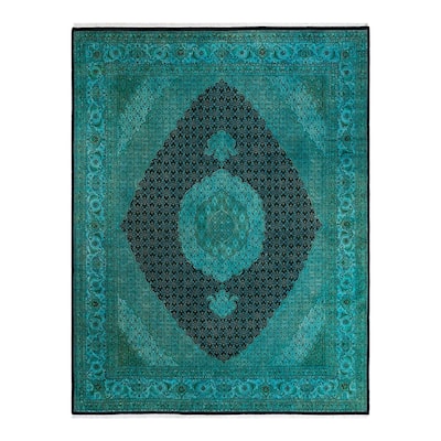 Overton Hand Knotted Wool Vintage Inspired Modern Contemporary Overdyed Blue Area Rug - 8' 1" x 10' 5"