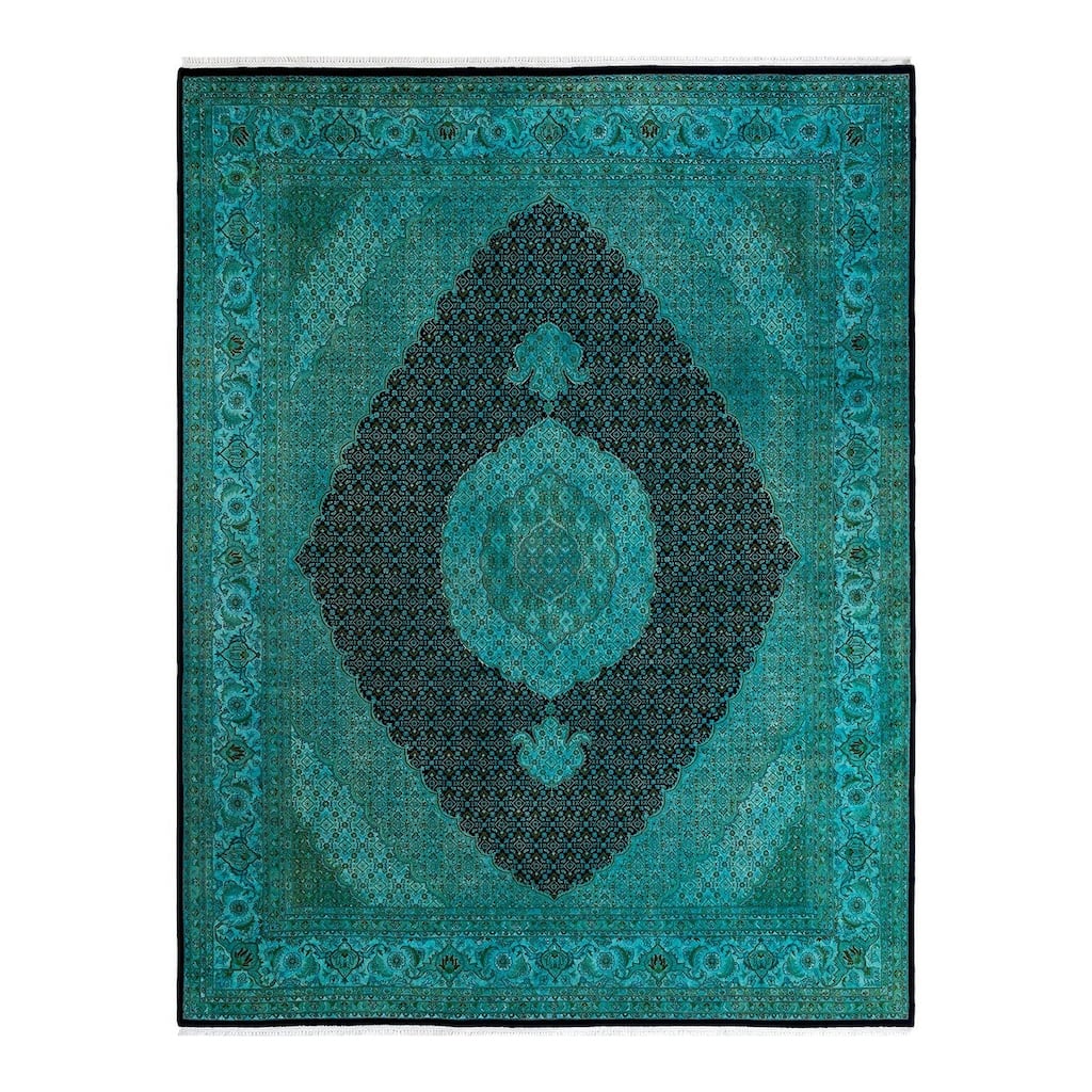Overton Hand Knotted Wool Vintage Inspired Modern Contemporary Overdyed Blue Area Rug - 8' 1" x 10' 5"