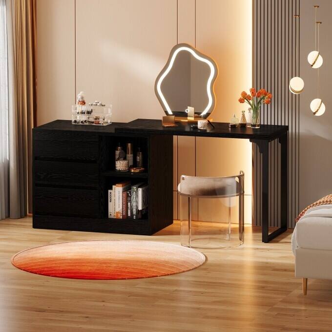 Stylish L-Shaped Vanity Desk, White Makeup Table