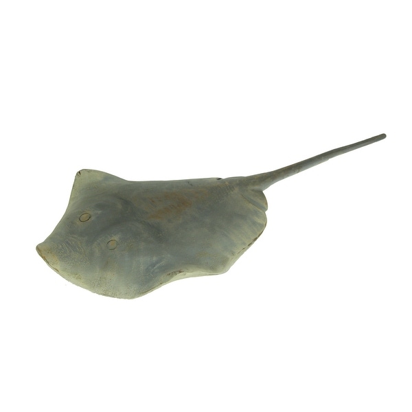 Distressed Grey Hand Carved Bamboo Root Sting Ray Statue Coastal Decor - 1.5 X 21.5 X 10 inches