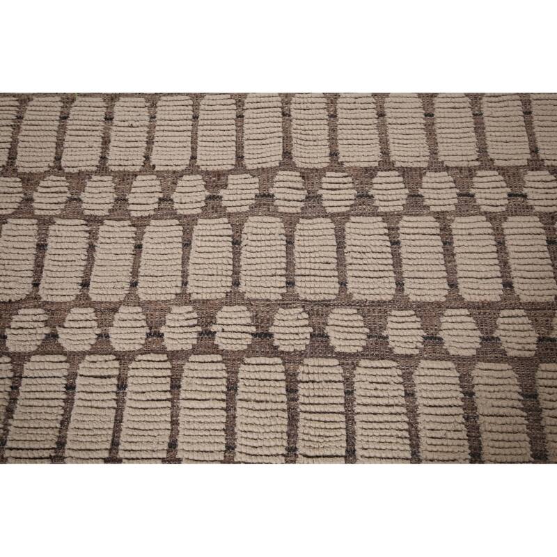 Geometric Ivory Moroccan Modern Large Area Rug Handmade Wool Carpet - 11'11"x 18'6"