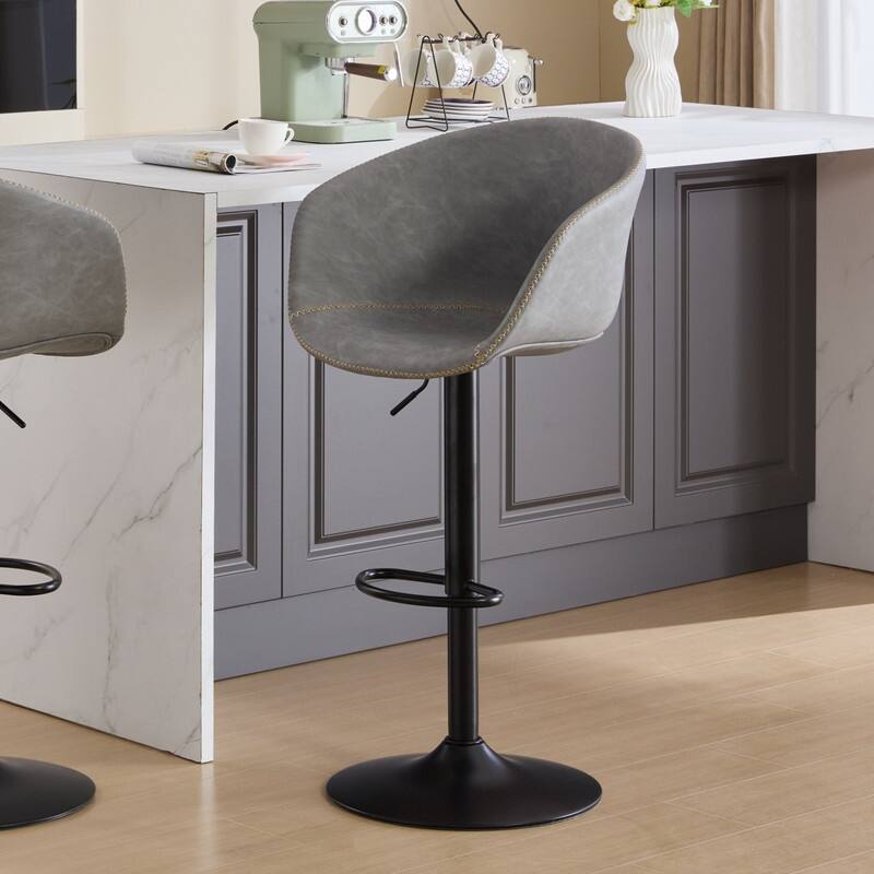 Adjustable Swivel Bar Stools, PU Leather Upholstered Counter Height Bar Stool - Grey