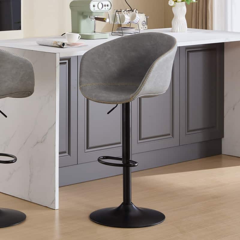 Adjustable Swivel Bar Stools, PU Leather Upholstered Counter Height Bar Stool