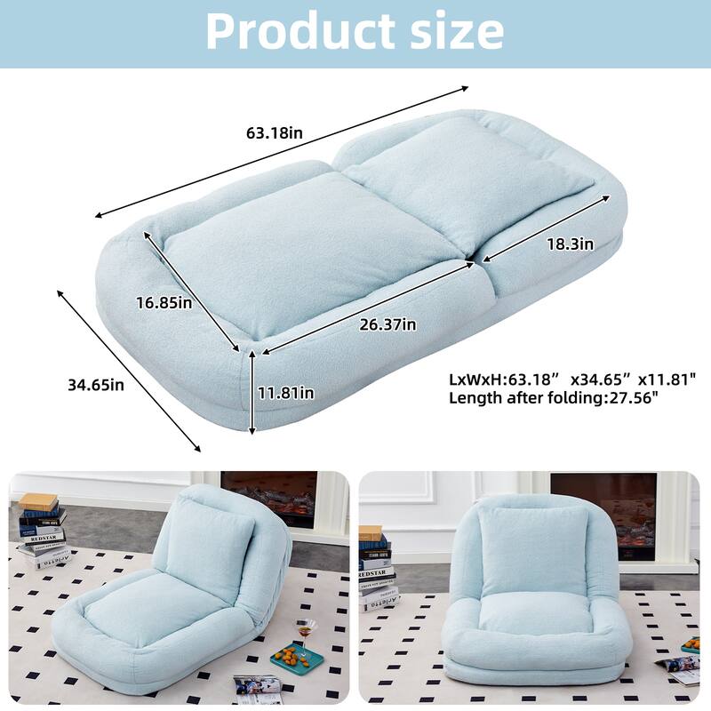 Folding Sofa Chair with 5 Adjustable Positions Plush Floor Lounge Chair