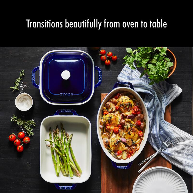 Staub Ceramic 4-pc Baking Pans Set, Casserole Dish with Lid, Brownie Pan
