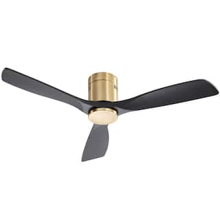 52" Flush Mount Ceiling Fan without Light,Reversible DC Motor,Wood Blades,Gold and Black - 52 Inch