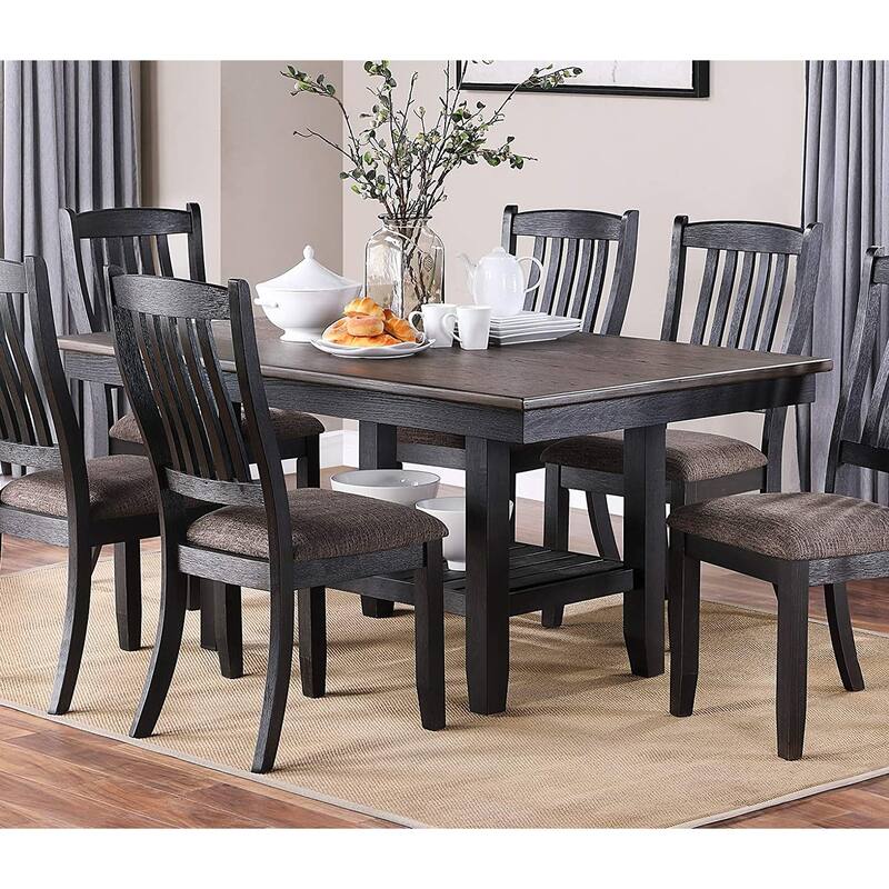 1pc Dining Table Dark Coffee Finish Kitchen Breakfast Dining Room Furniture Table w Storage Shelve Rubber wood
