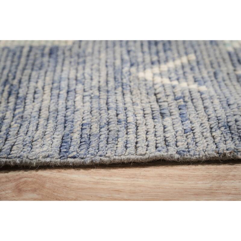 Home Decor Blue Hand-Knotted Wool Contemporary Shapes Marrakech Handspun Area Rug. Elegant and Stylish Rug for Living Room