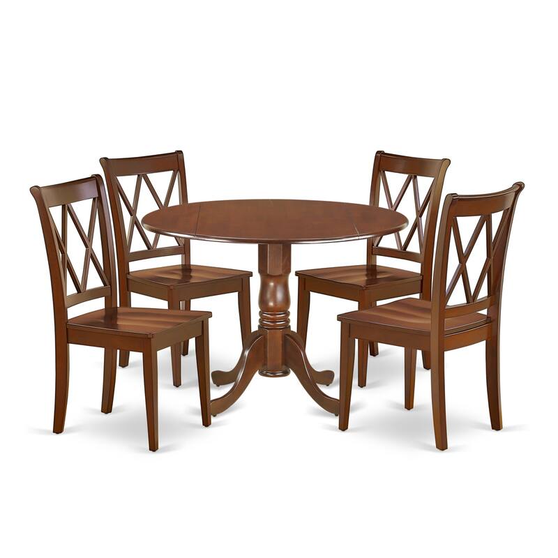 East West Furniture Dining Table Set- a Round Dining Room Table and Wooden Seat Chairs, Mahogany (Pieces Options)
