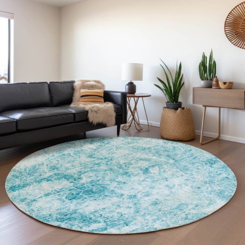 Premium Washable Super Soft Solid Abstract Mayfield Rug - Teal - 8' x 8' - Round