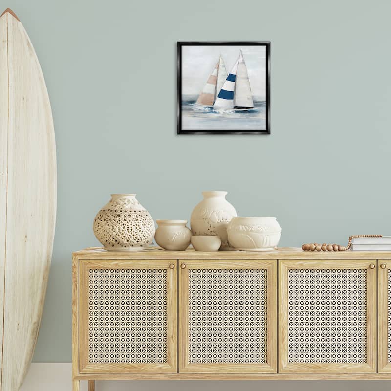 Stupell Striped Sailboat Duo Framed Floater Canvas Wall Art Design By Sally Swatland