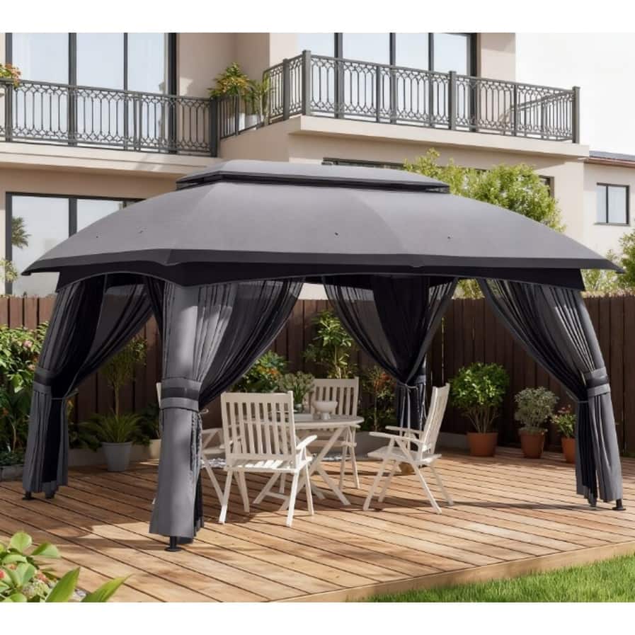 GDFStudio - Alexander Spacious Outdoor Patio Gazebo Canopy Shelter with Vented Roof and Full Netting Protection