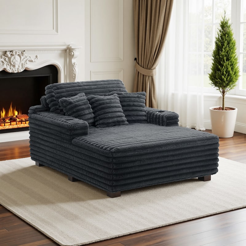 Indoor Oversized Plush Chaise Lounge with Pillows and Cup Holder - Dark Gray