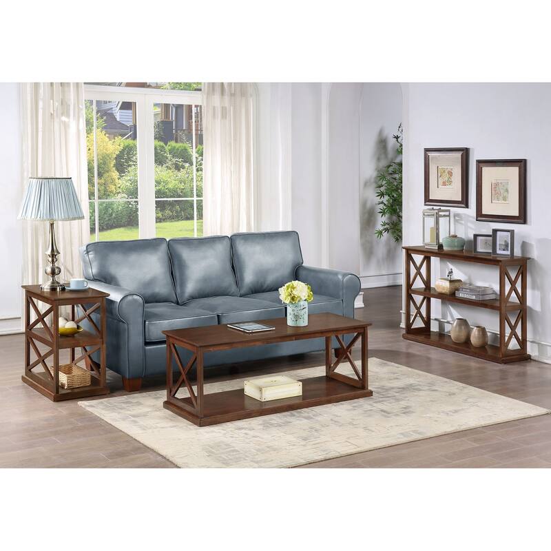 Chairside End Table with Shelves Modern Farmhouse Three-Tier Storage Solid Wood with Beveled Edges for Living Spaces - 14