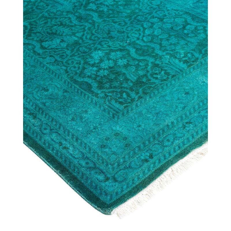 Overton Hand Knotted Wool Vintage Inspired Modern Contemporary Overdyed Blue Runner Rug - 2' 7" x 21' 0"