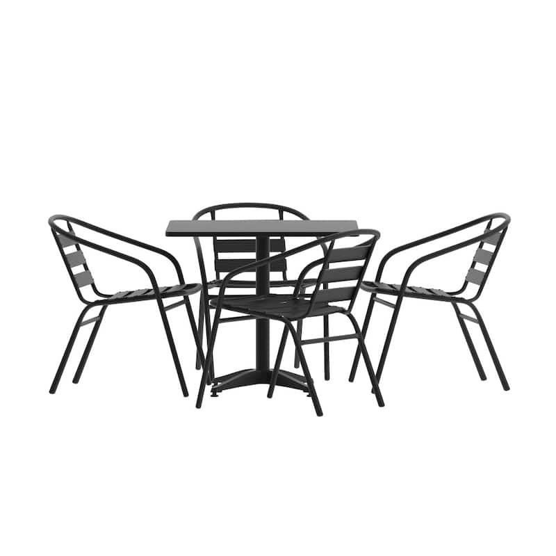 31.5" Square Aluminum Indoor-Outdoor Table Set with 4 Slat Back Chairs