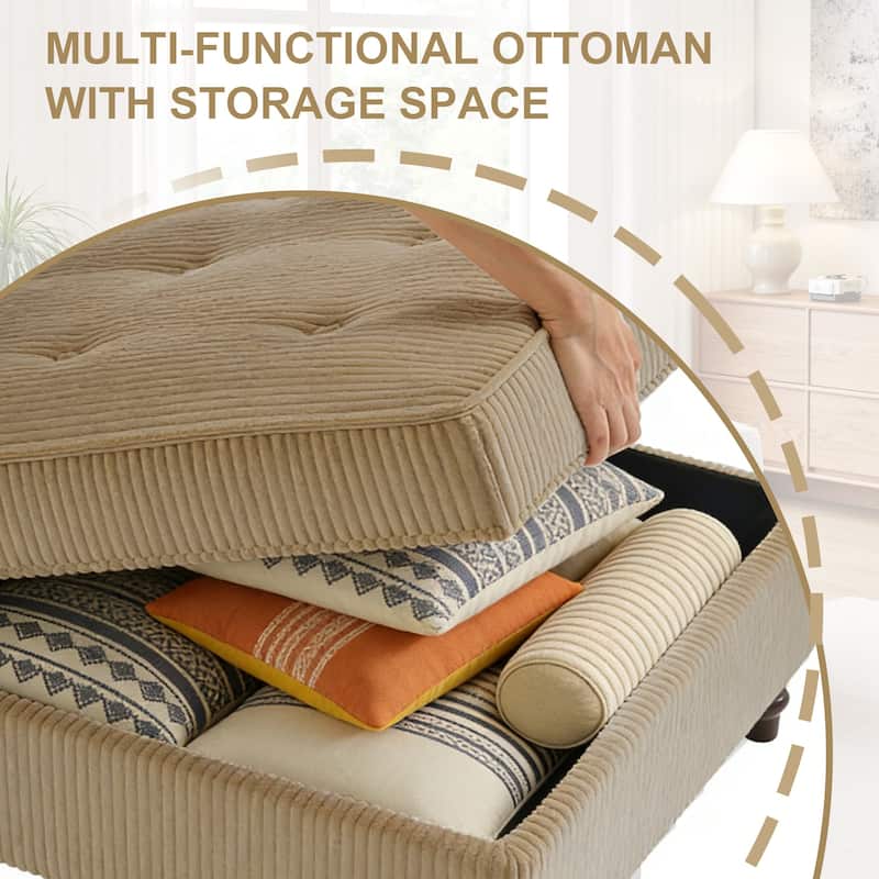 Corduroy Flip Top Dual-Use Storage Ottoman Coffee Table