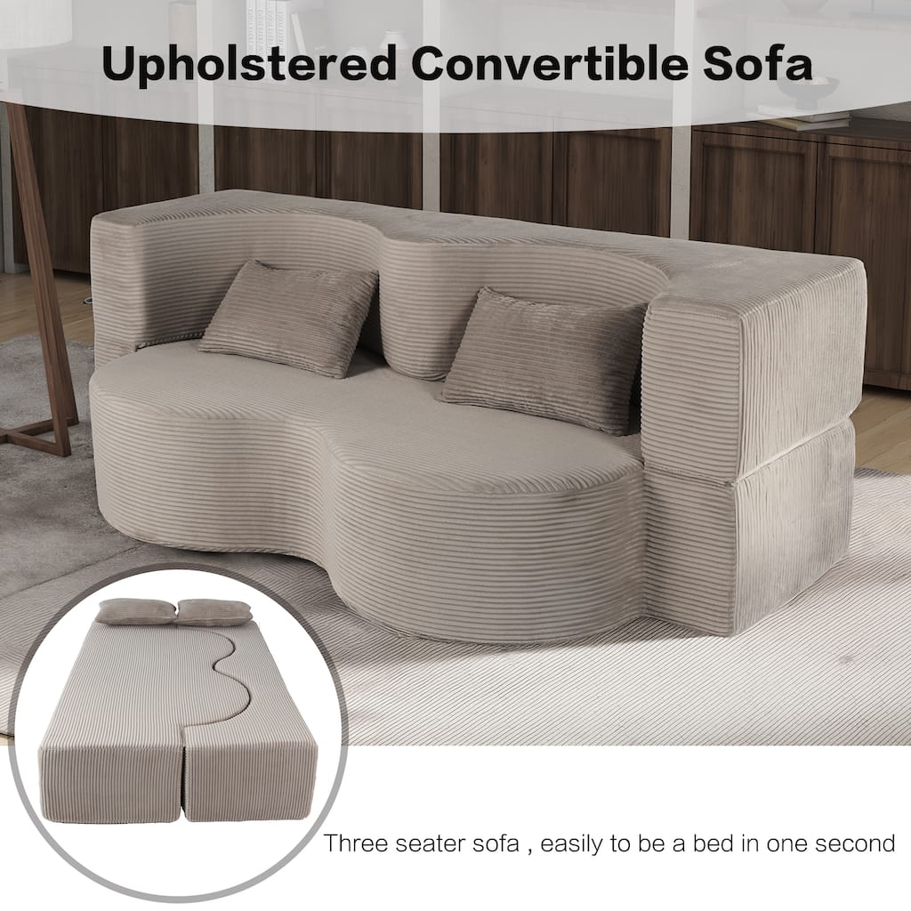 2-in-1 Foldable Sofa Bed, Convertible Sleeper Sofa Couch, Upholstered Cloud Couch Loveseat Recliner Sofa with 2 Pillows