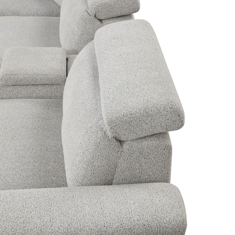 Furniture of America Loungi Modern Light Grey Chenille Power Recliner Sectional with Console and USB Ports