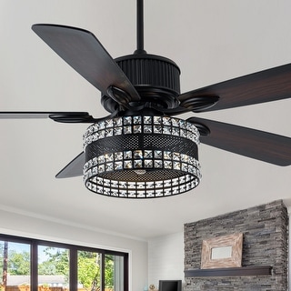 52" Modern Indoor Reversible Crystal Drum Ceiling Fan with Remote Control and Light Kit Chrome