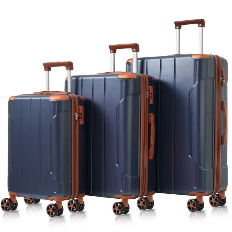 Hardshell Luggage 3-Piece Set with Expandable Storage, Spinner Wheels and Telescopic Handle, for Boarding Travel - Blue
