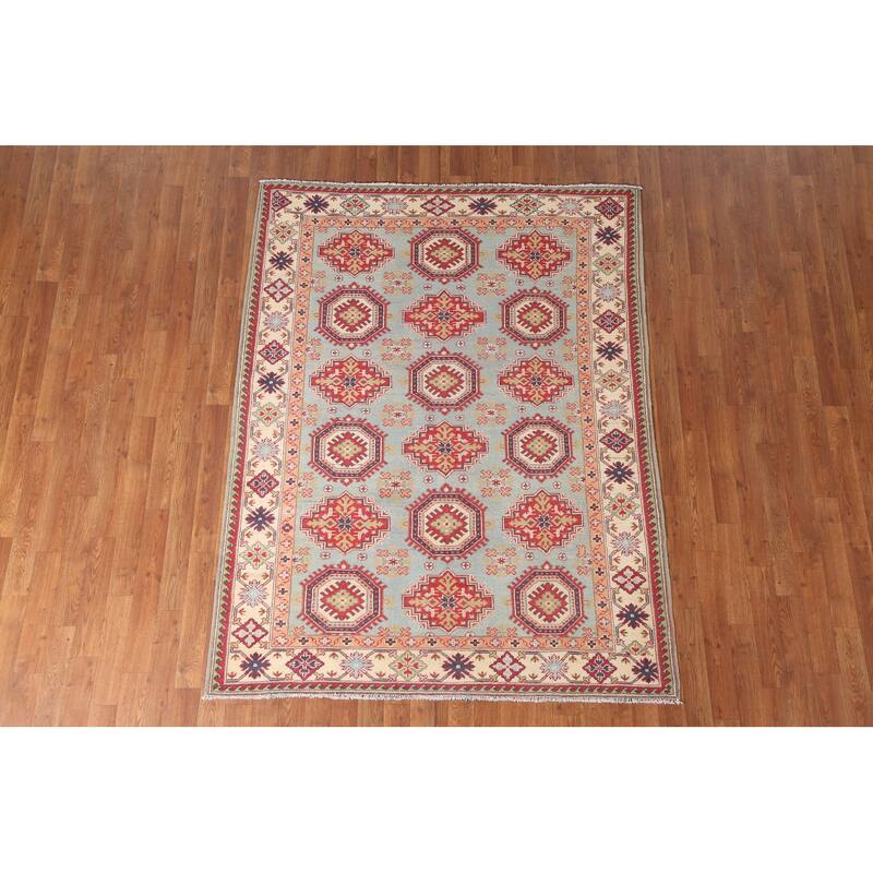 Light Blue Kazak Rug Hand-Knotted Wool Carpet - 4'11" x 6'6"