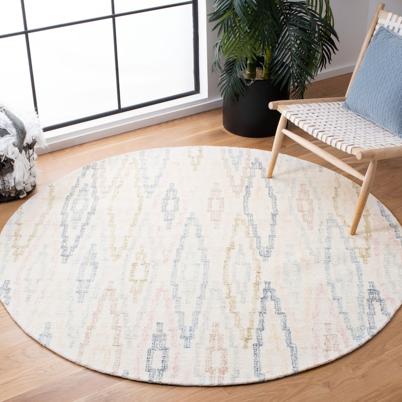 SAFAVIEH Handmade Rodeo Drive Bryn Mid-Century Modern Wool Rug - 6' Round - Ivory/Blue