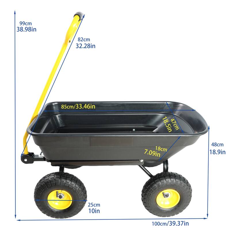 Heavy Duty Dump Truck Tool for Gardening and Outdoor Use - High Load Capacity, Wear-Resistant Tires, Easy Operation - Metal