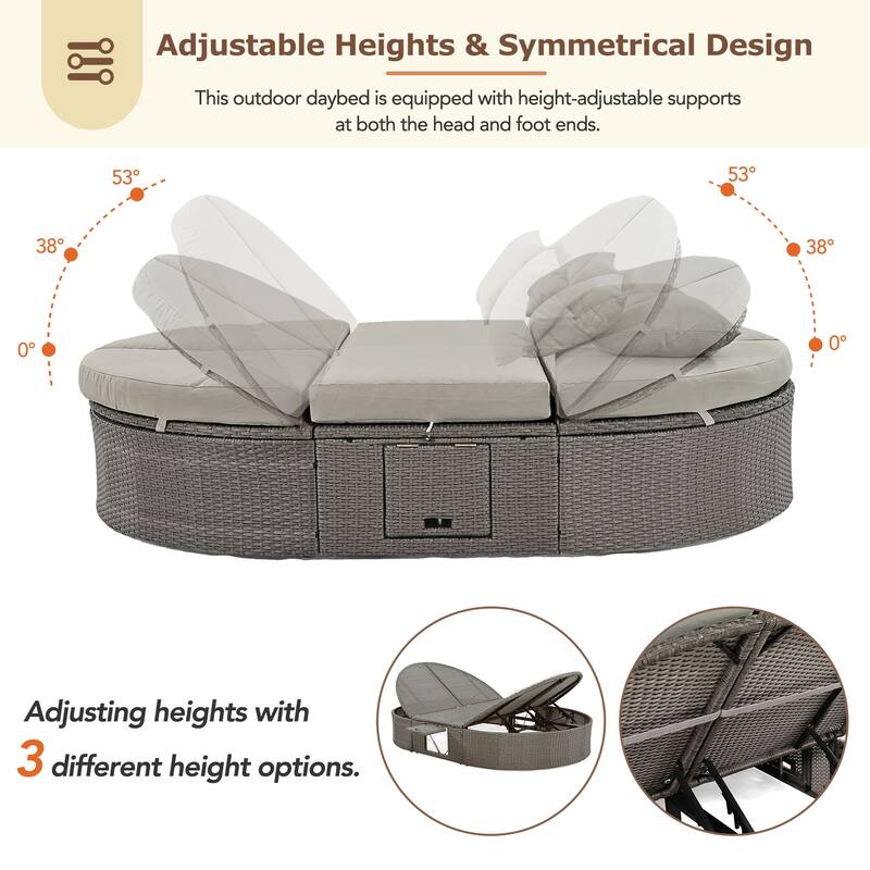 Roomfitters Outdoor Sun Bed Patio 2-Person Daybed with Cushions, Reclining Chaise with Adjustable Backrests