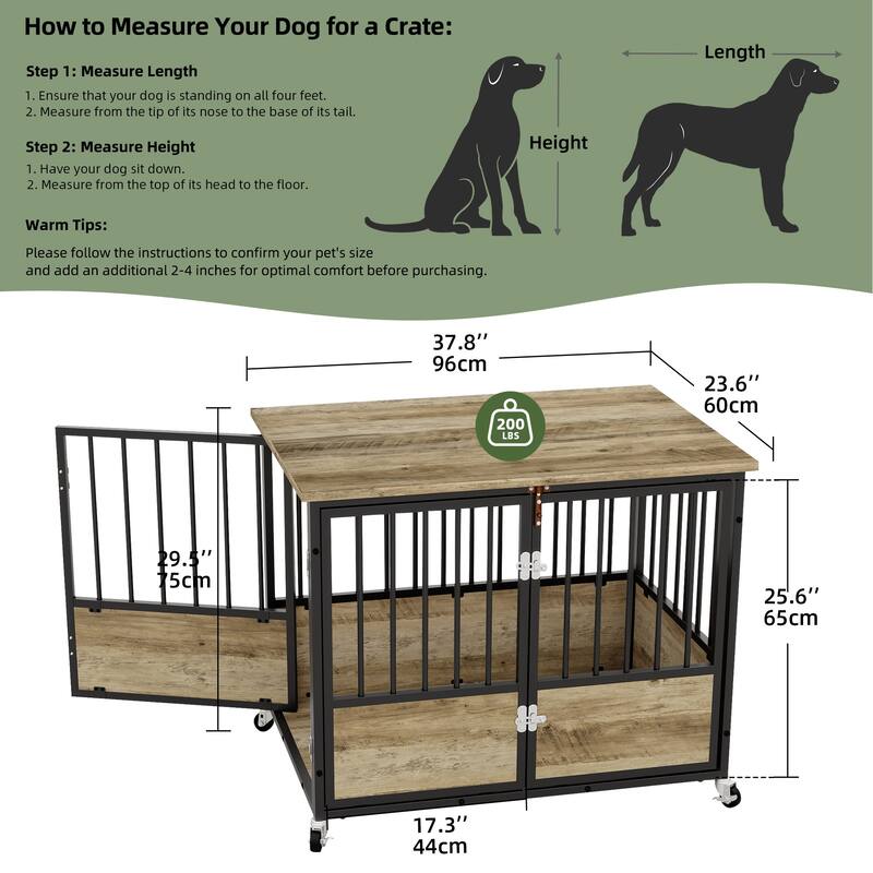 38"/43" Dog Crate Furniture Cage Table with Wheels And Double Doors