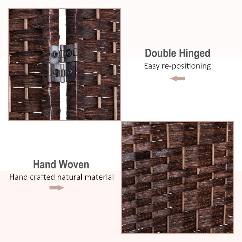 6' Tall Wicker Weave 4 Panel Room Divider Privacy Screen - Brown