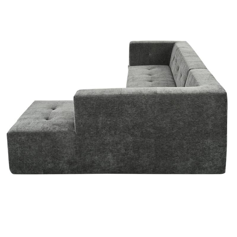 112"x74" Modular Gray Chenille L-Shape Sofa Set, 2pcs Free Combo, Easy Assembly