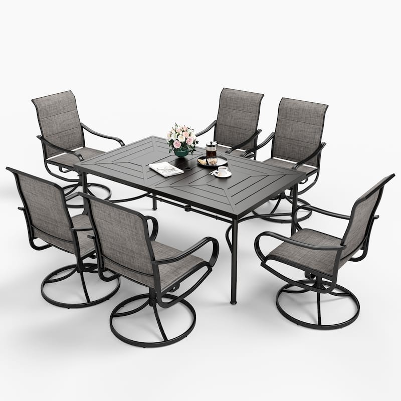 MAISON ARTS 7-Piece Patio Dining Set of 6 Sling Swivel Chairs and a Metal Dining Table
