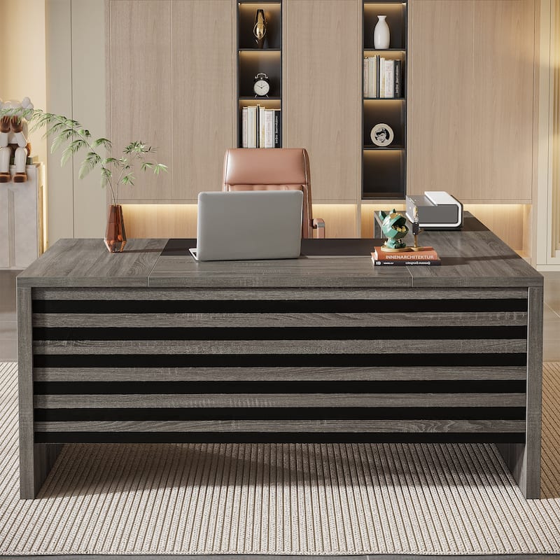 Large Executive Desk with Mobile File Cabinet, 62.2" L-Shaped Office Desk Business Workstation Set