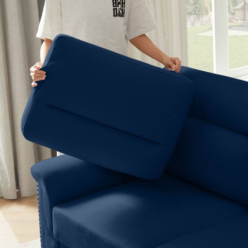 84.2" Modern Snowfleece Fabric 3-Seater Sofa with Nailhead Trim