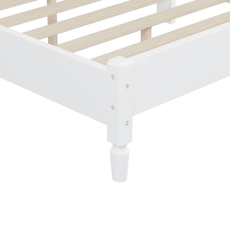 Wooden Platform Bed with Rattan Headboard Curved Wingback Bed Vintage Bed Frame Wood Slat Support Bed with Underbed Storage