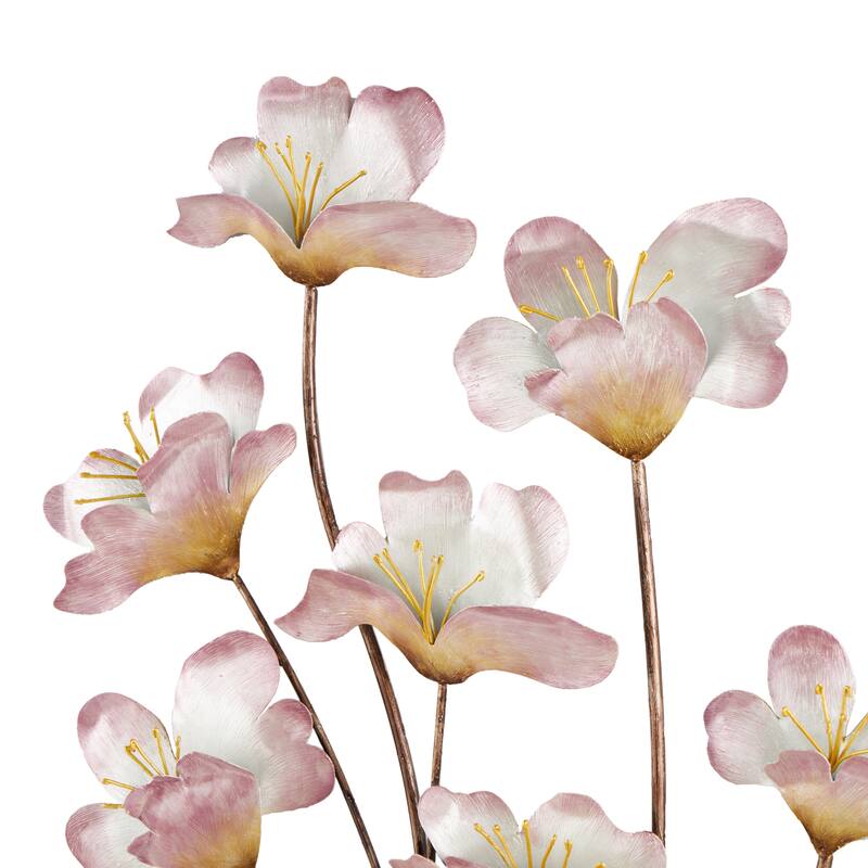 Pink Metal Floral Home Wall Decor with Copper Stems