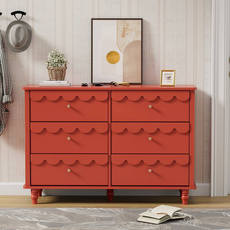 Lace Trim 6-Drawer Dresser with Nightstand Kids' Bedroom Dream Storage - Red