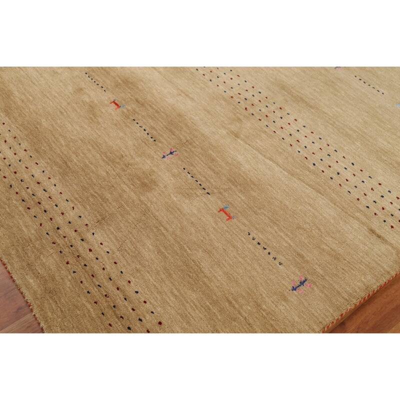 Gold Tribal Gabbeh Indian Area Rug Hand-Knotted Wool Carpet - 4'9"x 6'4"
