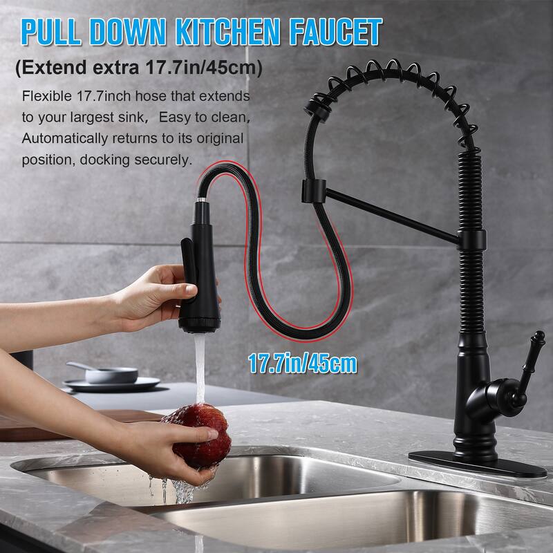 Single Handle Pull Down Kitchen Faucet with Deck Plate Matte Black