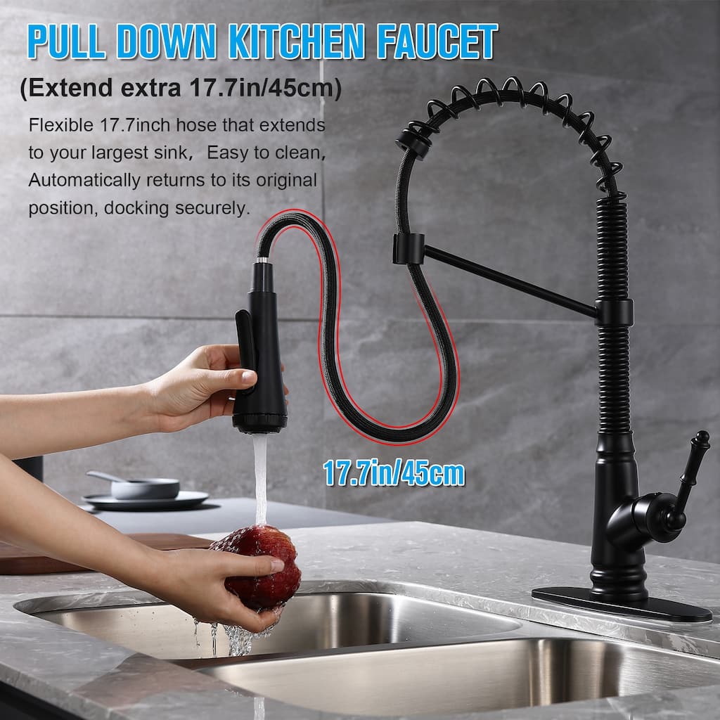 Single Handle Pull Down Kitchen Faucet with Deck Plate Matte Black