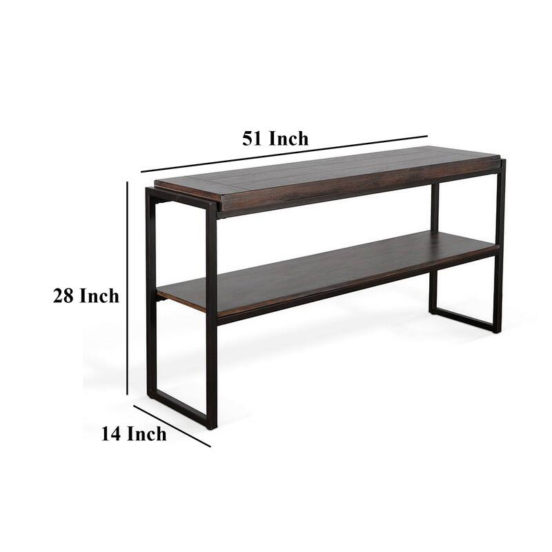Lery Sofa Table, Dark Brown Wood, Black Metal, Bottom Shelf, 51 Inch