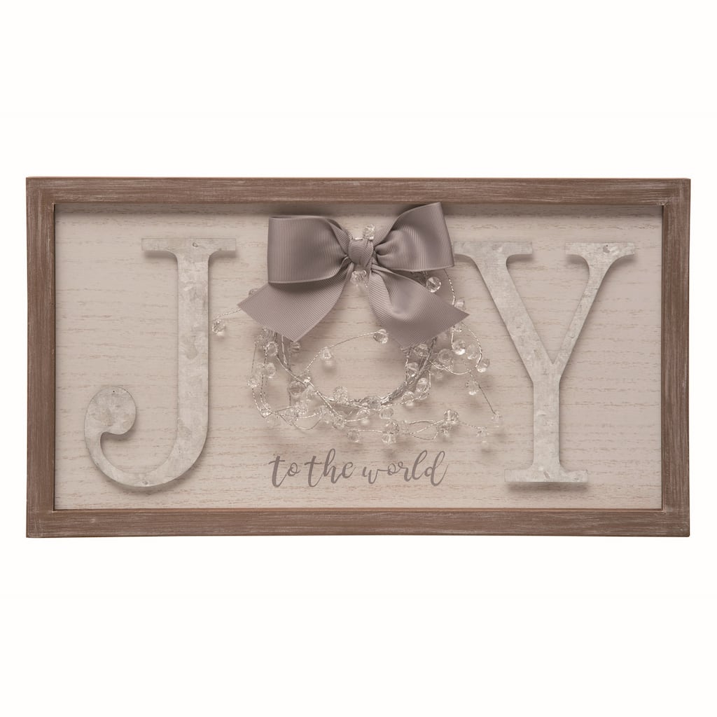 Transpac Wood 15.75 in. Cream Christmas Joy Wreath Wall Decor