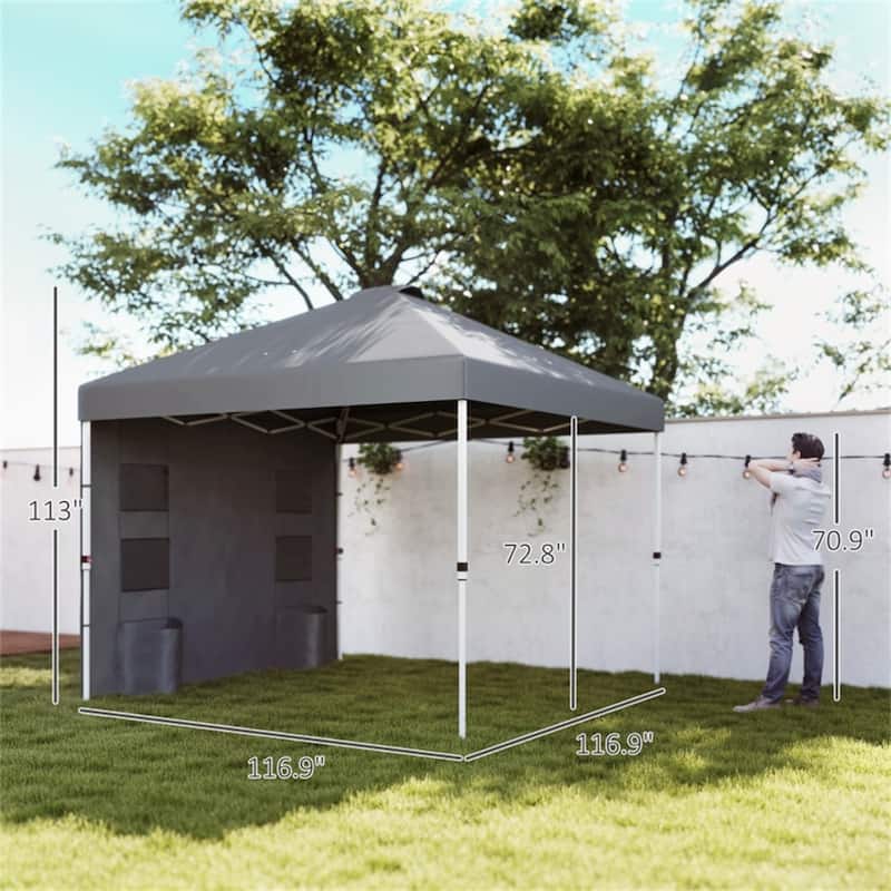 Metal Oxford Fabric Folding Outdoor Canopy Tent with Sidewalls - 116.9" L x 116.9" W x 113" H