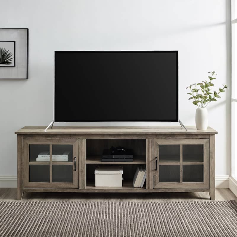 Modern Farmhouse 2-Door Glass Windowpane TV Stand