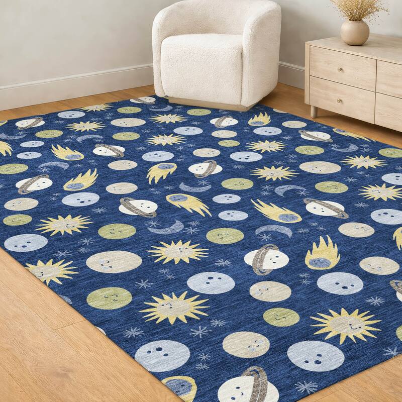 Machine Washable Indoor/ Outdoor Planets Comets Chantille Rug